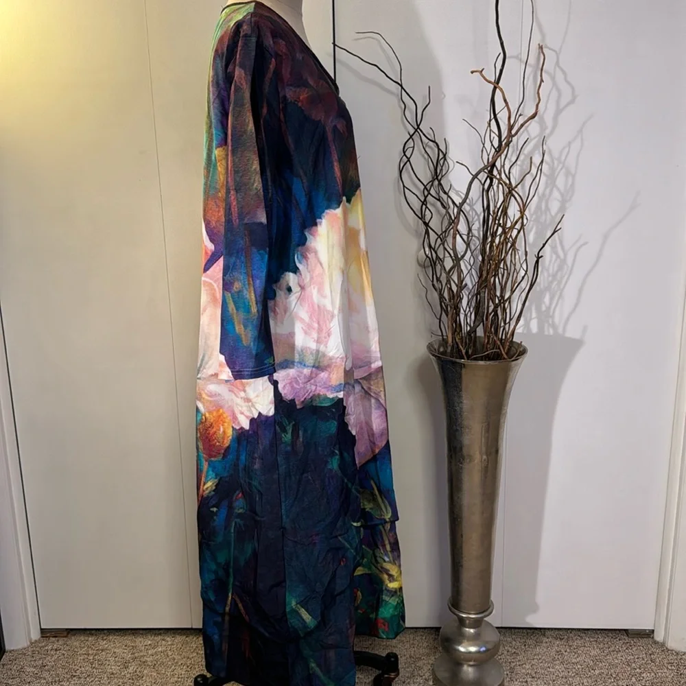 Floral colorful long sleeve maxi dress with button detail - Picture 5 of 6